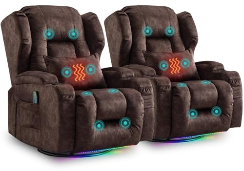 SAMERY Doppelmotor Fernsehsessel Elektrisch Verstellbar, Samt Relaxsessel mit Liegefunktion, 240° Drehbar, 30° Wippbar, Massage Heizung, USB/USB-C/LED – Kinosessel TV Sessel Sofa Chair für Wohnzimme