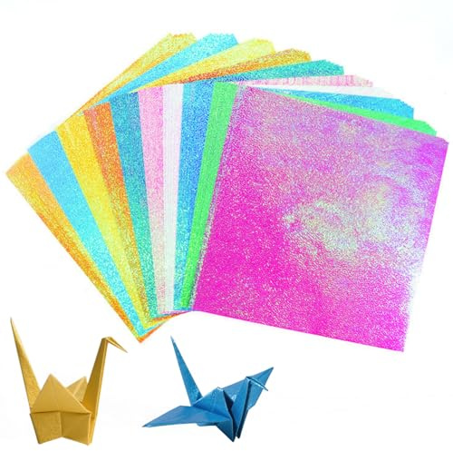 50 Sheet Shiny Origami Paper - 10 Colors Square Iridescent Paper for Kids Arts & Crafts Projects