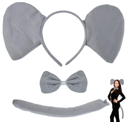 MUNSKT Elephant Costume Animal Ears Headband Tie Tail Set for Kids Adults Use in Fancy Dress Party