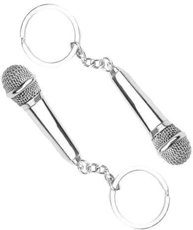 AKOOSY 2pezzi Microphone Key Pendants Argento Portachiavi Microfono Decorativo Per Borse e Accessori Da Appendere Per Portachiavi Te e Regali Eleganti