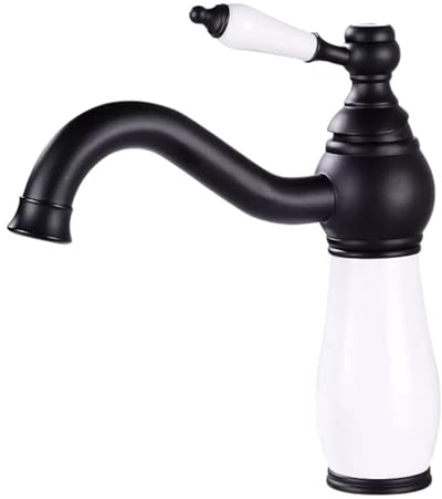 Basin Tap Full Copper Bathroom Washbasin Hot and Cold Natural Jade Faucet Household Bathroom Countertop Basin Faucet High (Black Low Paint)