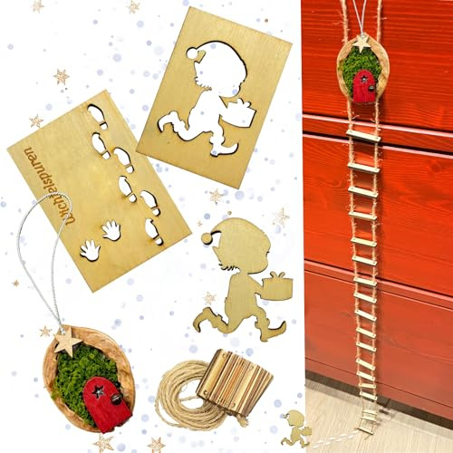 Wichtel Zubehör Set Weihnachten Schablone Strickleiter Leiter | Handgefertigte Wichtel Deko für Advent mit Streichen & kreativen Ideen für die Wichtelwelt