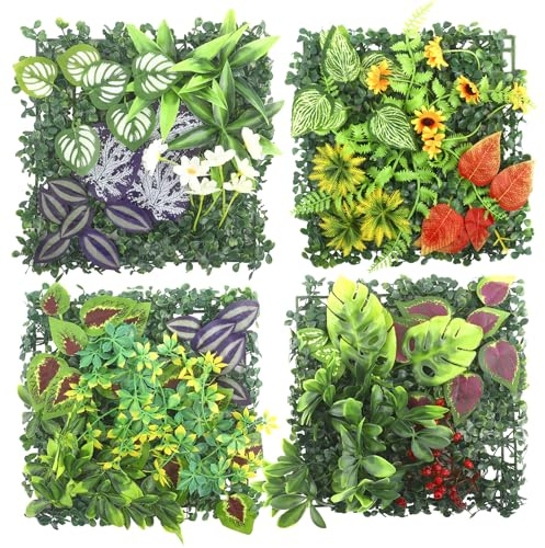pflanzenwand 60x40 cm, 2 Stück kunstpflanzen wand, pflanzenwand indoor für Innen & Außen, Balkon, Garten, Hochzeit, künstliche pflanzenwand, Pflegeleichte Grüne Wanddeko Modular & Zuschneidbar (C)