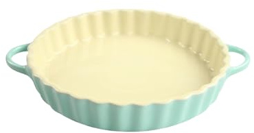 BUERPINKING Auflaufform klein, Tarteform aus Keramik, Kuchenform mit Griffen Runde Backform Ø 21 cm H 4 cm, für Muffin, Backen, Quiche, Pizza, Nudeln, Grill, Gelb und Hellblau