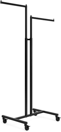 Heavy Duty Clothing Rail, Black Powder-Coated Steel, 2-Way Straight Arm Design, Height Adjustable to 187cm, Commercial Display Stand with Locking Castors for Retail | Home | Boutique (2 wa)