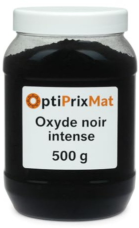 OptiPrixMat Pigment oxyde de fer poudre – Couleurs intenses et durables – Béton, enduit, peinture, chaux, plâtre – 500 g – Noir, Rouge, Jaune, Marron, Blanc dioxyde de titane, Ocre (Noir)