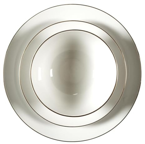 HowHomely Porslinsset 12 delar – porslinstallrikset, middagsservis tallriksset guldkant, porslin vit för vardagen, festbord, familj, gäster, presentidéer