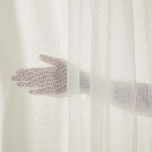 Deconovo Cortinas Salón Modernas 2 Piezas, Translúcidas 140x240cm | Visillos para Dormitorio con Ojales, Efecto Lino, Filtrado de Luz, Mayor Privacidad, Suaves y Transpirables, Beige Natural