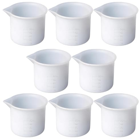 SECFOU Set 8 Misurini in Silicone 50ml Scala, Tazze di Misurazione Epossidiche Riutilizzabili per Fai da Te e Creazioni Artistiche in Resina, Strumenti di Miscelazione Precisi per Hobby