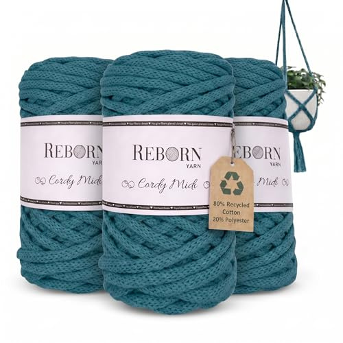 REBORN YARN Cordy Midi 4mm Makramee Garn 250g pro Knolle – Nachhaltige Baumwollkordel für DIY & Makramee Projekte, weich & reißfest, ideal für Wanddeko, Blumenampeln (3, 131 | Ocean Teal)