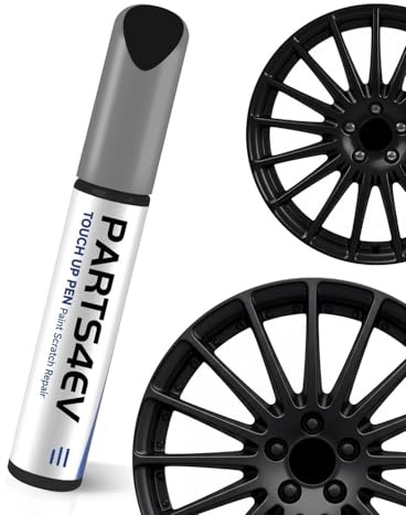 PARTS4EV Lápiz de retoque negro brillante para llantas de aluminio – Reparación DIY fácil de arañazos, daños en bordes y desconchones, seguro UV & no se destiñe para coches, motos y bicicletas.