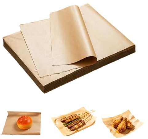 Foonary - Papel para hornear (300 hojas, sin blanquear, 20 x 30 cm, papel sulfurizado antiadherente, reutilizable para aire freider, plancha, pastelería, asado, freír, sin sustancias nocivas, marrón