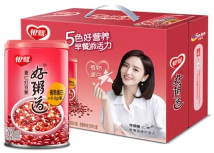 Yinlu Good Porridge Job's Tears & Red Bean Congee, Instant Canned Mixed Grain Porridge with Over 6g Plant Protein Per Can, 280g, 12 Cans