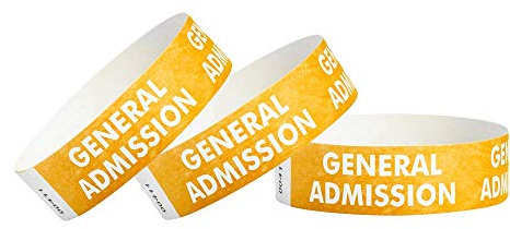 500 WristCo Gold General Admission Tyvek Wristbands for Events - ¾” x 10” - Waterproof Recyclable Comfortable Tear Resistant Paper Bracelets Wrist Bands for Concerts Festivals Admission Party