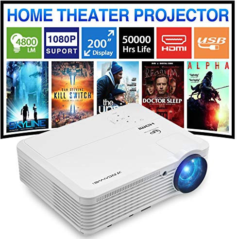 LED Video Projector 4500 Lumen WXGA 1080P Support, Home Cinema Theater Projector for Movies TV Gaming Sports Party, High Definition Projector with HDMI USB AV VGA Audio TV for Phone Blu Ray DVD
