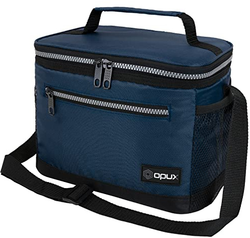 opux Insulated Lunch Box Men Women, Lunch Bag for Work School, Leakproof Soft Cooler Tote Adult, Large Lunch Pail Kids Boys Girls, Picnic Beach Food Bag with Shoulder Strap, Navy