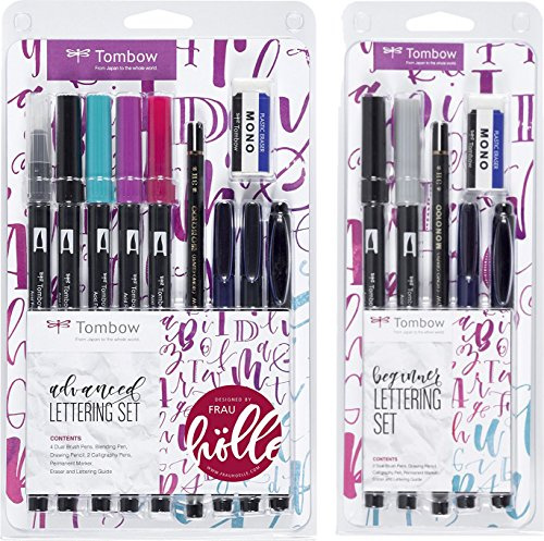Tombow Lettering SetsBeginner 5 Stifte mit Radierer +Advanced 9 Stifte + Radierer, inkl. Anleitung, designed Frau Hölle