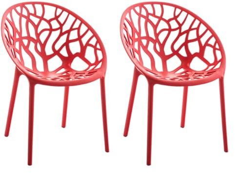 CLP 2er Set Gartenstühle Hope Kunststoff I Stapelstühle wetterfest und UV-beständig I Outdoorstühle pflegeleicht I Sessel für draußen, Farbe:rot