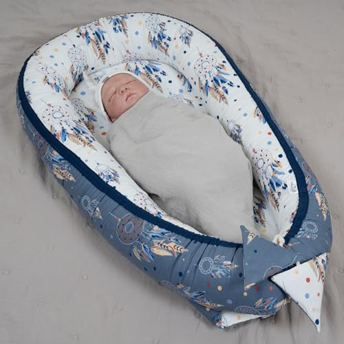 PaLulli 3-TLG Baby Ausstattung-Set Kuschelnest Babynest 95x55cm Baby-Matratze Kuscheldecke Babybett 100% Baumwolle Hypoallergisch Für 0-8 Monate