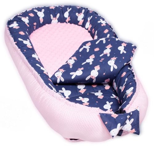 PaLulli Babynest, multifunktionales Kuschelnest mit Weiches zusätzlicher Matratze, Kokon, Nestchen, Babybett, Reisebett für Neugeborene, 100% Baumwolle Oeko-TEX, HERGESTELLT IN DER EU (Kaninchen)