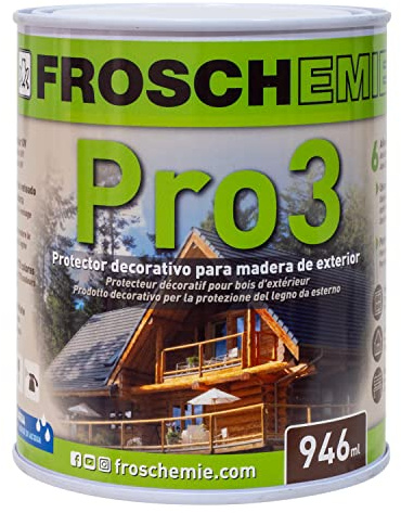 Lasur Protector Madera Interior y Exterior 946 mL – Doble Protección UV e Impermeable | Secado Rápido 2h | Acabado Poro Abierto Alta Penetración | Color Nogal 116 | Froschemie Pro3