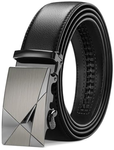 TANGCHAO Ceinture Hommes Réglable à Cliquet Boucle Automatique Ceinture en Cuir pour Homme 35mm de Large Noir 135CM
