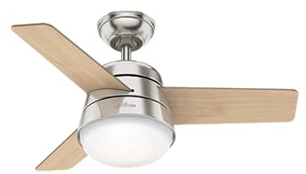 HUNTER VENTILATOR Finley, 91 cm, Innen-Deckenventilator mit Beleuchtung/Fernbedienung, Gehäuse: gebürstetes Nickel, 3 umkehrbare Flügel in Schwarznuss und Naturholz, für Sommer/Winter, Mod. 50643