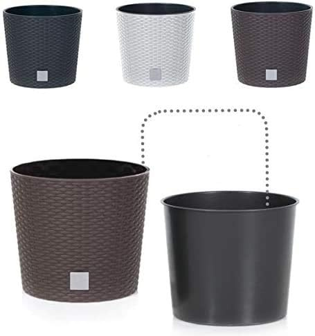 Blumenkübel Blumenkasten Blumentopf Übertopf Rattan Optik Pflanzkübel mit Einsatz Rato Rund (300 Anthrazit)