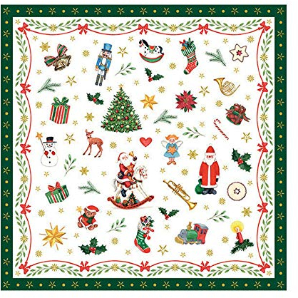 20 Servietten Weihnachten Kleine Weihnachtssymbole grün als Tischdeko. Papierservietten mit Motiv. Auch für Decoupage und Serviettentechnik 33x33cm