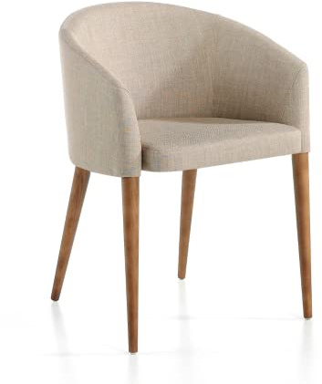 Angel Cerdá – Silla Comedor Tapizada en Tela Marrón | Sillas Comedor Modernas con Reposabrazos, Diseño Minimalista, Elegante | 59 x 56 x 78 cm, Patas de Madera Nogal | Cómoda, para Comedor, Salon