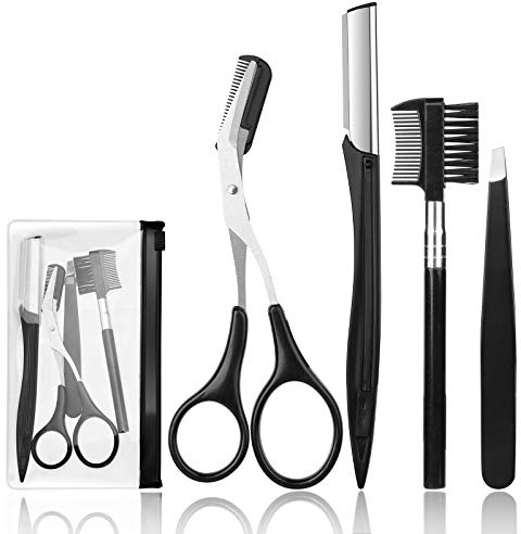 Lot de 4 brosses de toilettage pour sourcils avec pince, ciseaux, rasoir et brosse pour homme et femme