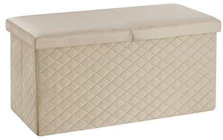 Baroni Home Klappbare Samttruhe, Aufbewahrungsbank, Loungehocker, Fußbank Truhe, 76x38x38 cm, Beige