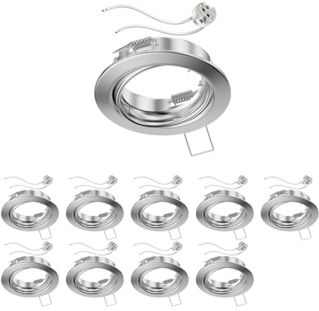ledscom.de 10x Decken-Einbaurahmen FERE Einbaurahmen chrom matt schwenkbar (LED/Halogen/MR16/50mm) inkl. GU5.3 Fassung