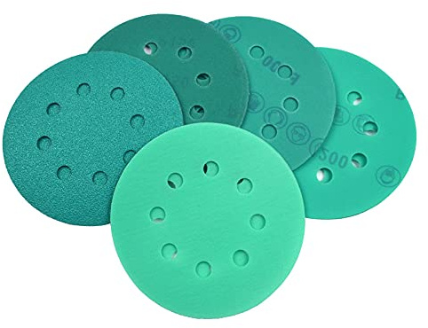5PCS 5 Inch 8-Hole 60-2000 Grit Green Polyester Film Sandpaper 125mm Flocking Sanding Disc Wet Dry Car Polishing Paper,5 inch 8 Hole Green,600