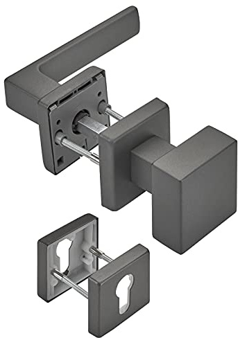 Türdrückergarnitur CUBE anthrazit Wechselgarnitur Türknauf und Türdrücker | 120 x 22 mm Vierkant 8 x 8 mm von SOTECH