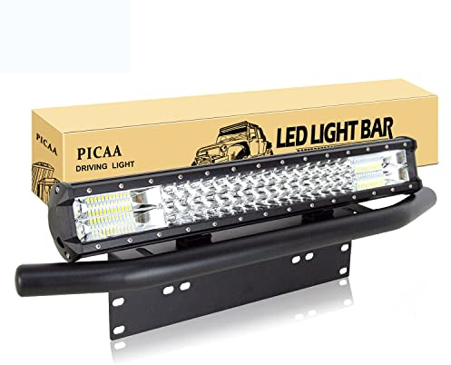 PICAA 20 Zoll 7D 288W Led Lichtbalken Mit Kennzeichenhalter Wasserfest 12V | Led Arbeitsscheinwerfer,Lichtleiste,Zusatzscheinwerfer Bar,Arbeit Licht Bar, für SUV Offroad ATV UTV Traktor 4x4 Auto,6000K