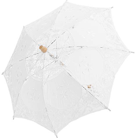 Ombrello Piccolo in Pizzo, Ombrellone Vintage da Sposa, Ombrello da Sposa, Decorazione per Manico per Feste in Costume Fotografico(L-Bianco)