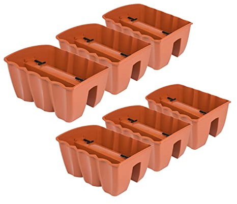 PAFEN 6X Blumenkasten Hängetopf - 39,5 x 28,5 x 20,5cm -Blumentopf Pflanztopf Balkontopf Geländertopf Geländerkasten, Terrakotta