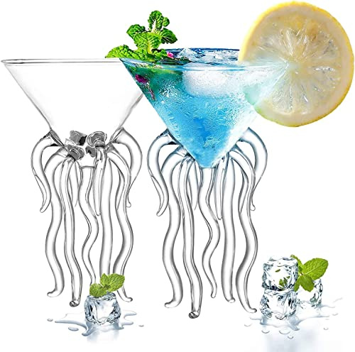 TINGJUNN 2-Piece Set 155ML Creative Octopus Martini Glasses, Cocktail Glasses, Premium Crystal Clear Glasses for Home, Weddings and Celebrations.