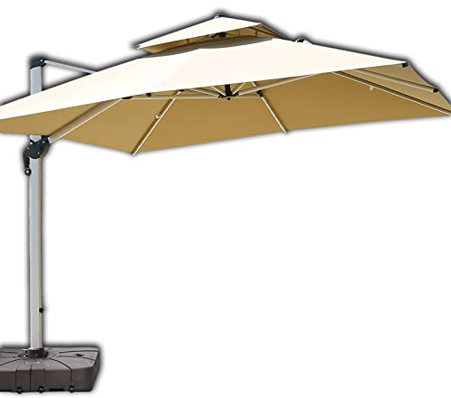 HARICSET Sonnenschirm Ampelschirm Cantilever Parasol Garden Parasol Windsicherung Marktschirm Groß 360Ḟ Rotation, Gartenschirm mit Kurbel Sonnenschutz UV(Size:2.5 * 2.5m(170Lbase),Color:Khaki)
