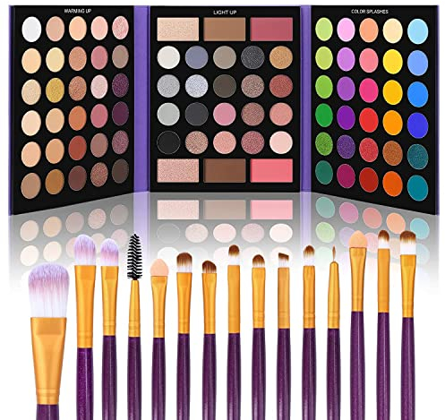 UCANBE 86 Colors Nude Eyeshadow Palette with 15pcs Makeup Brushes Set, Matte Glitter Long Lasting Highly Pigmented Waterproof Colorful Eye Shadow Contour Blush Powder Highlighter All in One