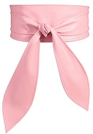 FEOYA Wickelgürtel Damen Party Kleidgürtel Hochzeit Obi Breiter Gürtel für Kleid Damen Schärpe Gürtel Kunstleder Leder Brautgürtel Bindegürtel Taillengürtel Elegante Wickel Retro zum Schnüren Rosa L