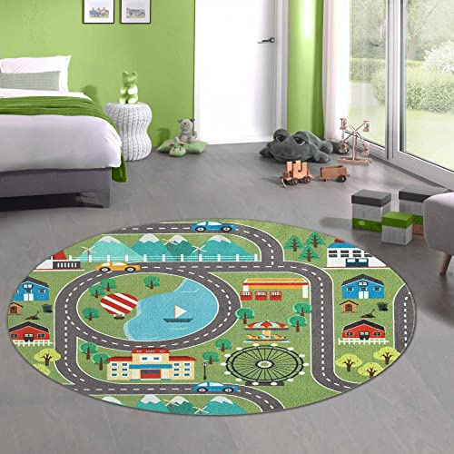 CARPETIA Kinder Spielmatte mit Blick auf die Stadt in der Natur in grün Größe 200 cm Rund