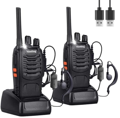 Walkie Talkies License-free Professional Rechargeable Two Way Radio 16 Channels Portable Adult Walkie Talkie With LED Light Original Earpieces for Children Play and Adults Work (Black, 1 Pair)