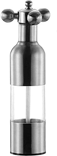TONZN Stainless Steel Pepper Mill, Ceramic Core Mill, Adjustable Roughness, Suitable for Solid Seasoning of Pepper Salt and Sesame-Large_Silver Salt Mill Salt and Pepper Mills (Big Silver)