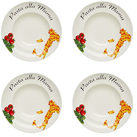 KHG 4er-Set Pastateller, extra groß mit 30 cm Durchmesser in Pasta alla | perfekt für Gastro und Zuhause, hochwertiges Porzellan, Suppenteller, Salatteller, spülmaschinengeeignetKHG 2er-Set