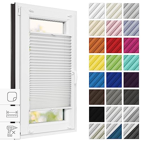Estika Plissee zum kleben 35 cm x 120 cm - Weiß - Plissee ohne Bohren, Plissee kleben, Rollos für Fenster ohne Bohren, Jalousien Fenster für innen, Raffrollo, Fenster plissee
