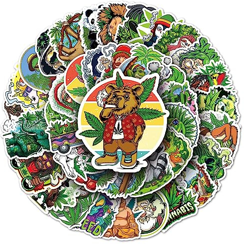 Bric Dodo 100Stück Weed Aufkleber Laptop Wasserflaschen Telefon Skateboard Auto Fahrrad Motorrad Cartoon Anime Vinyl Stickers WasserdichtDecals für Jugendliche Kinder Erwachsene…