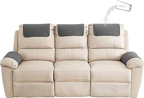 Sofa Armlehnenbezüge，Couch Kopfstützenbezug，Armlehnenschoner，für Armkappen Schonbezüge Sessel Relaxsessel Sofa Armbezug Kopfstützenschutz Sitzbezug Wasserfest Rutschfeste Mit Taschen ( Color : Dunkelg