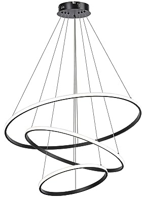 IluminacióN Colgante Led Para Sala De Estar, Accesorio De IluminacióN Colgante AcríLico Regulable De 3 Anillos,Isla De Cocina Negra Para Techo,Sala De Estar,Dormitorio,VestíBulo De Entrada 40+60+80 Cm